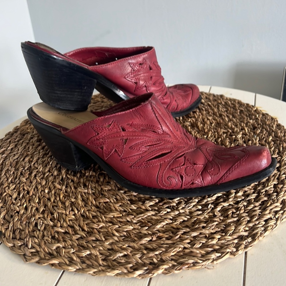 Vintage, western style hand stitched leather clogs